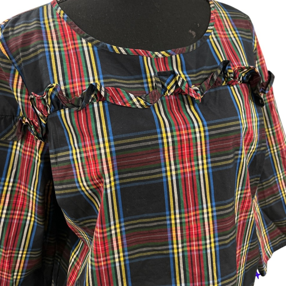 🔥TALBOTS! STEWART PLAID POPLIN RUFFLE POPOVER TOP! STUNNING! FESTIVE! LIKE NEW! - Picture 15 of 16